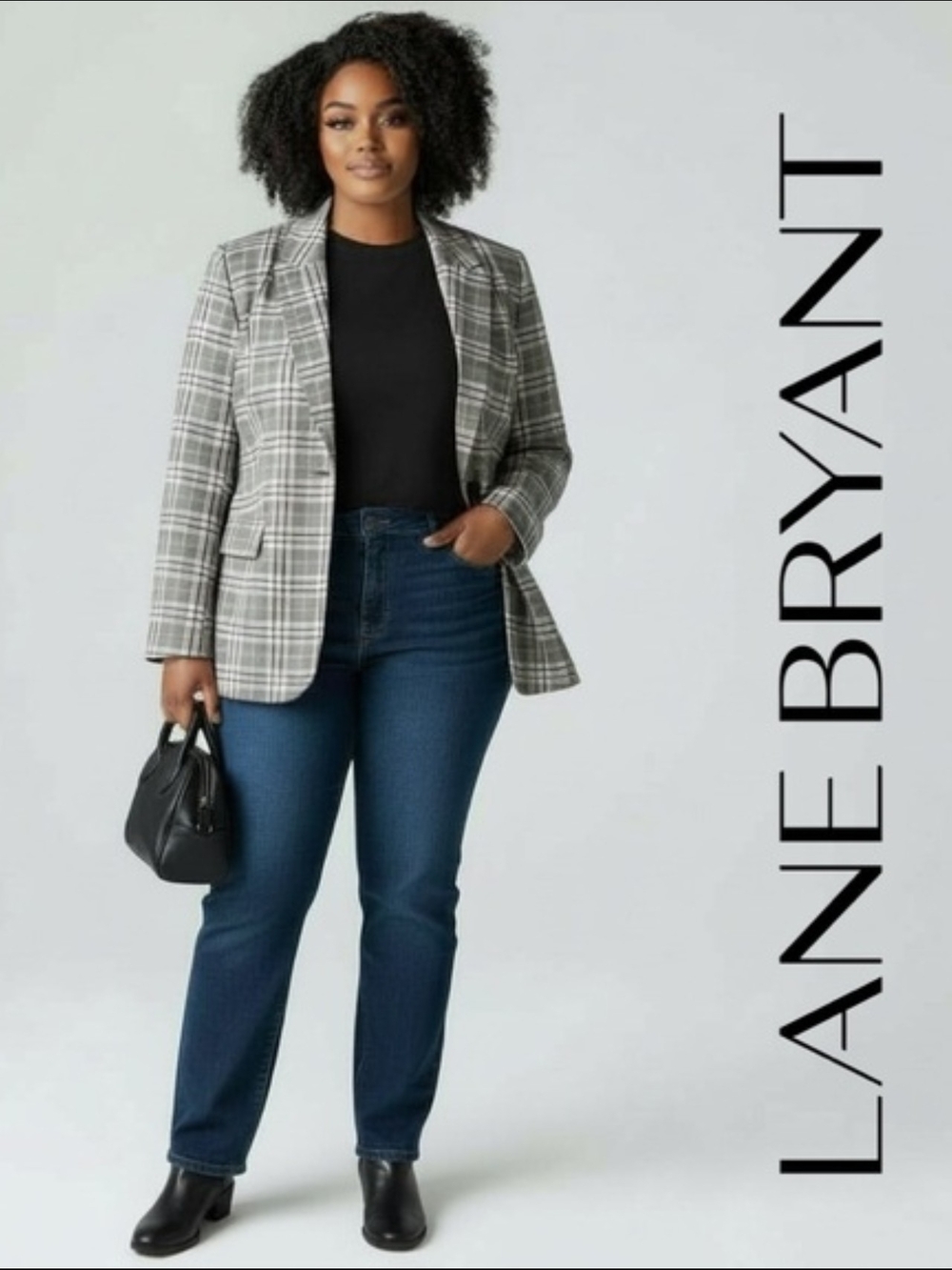 Lane Bryant Plaid Blazer in Gray and White